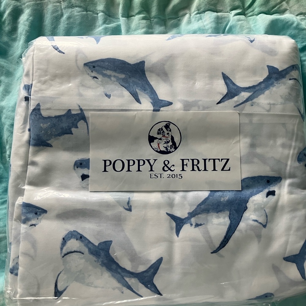 Mainstays White and Blue Shark Bedding Sheets
